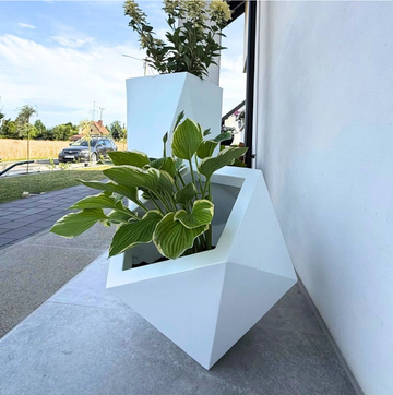 Moderner geometrischer Pflanzkübel Weiß – Outdoor Blumentopf für Garten, Terrasse und Balkon – Dekorativer XXL Pflanztopf