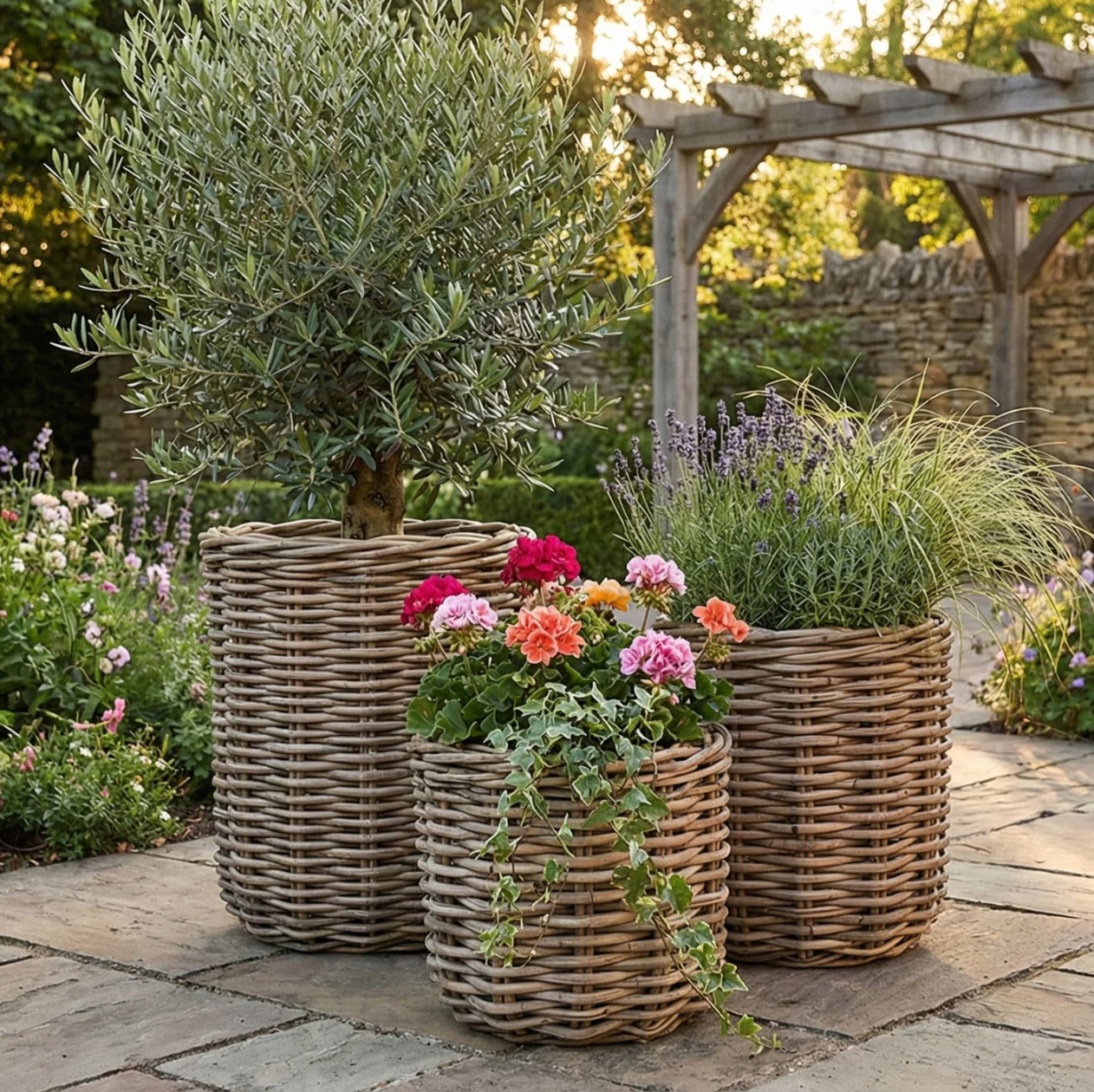 Rattan Pflanzkübel Natur – Geflochtener Blumentopf für Garten, Terrasse, Balkon und Innenbereich – Dekorativer Pflanztopf