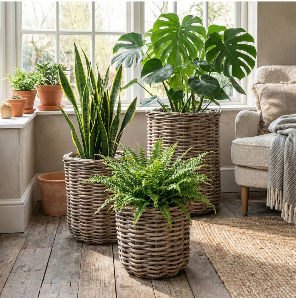 Rattan Pflanzkübel Natur – Geflochtener Blumentopf für Garten, Terrasse, Balkon und Innenbereich – Dekorativer Pflanztopf