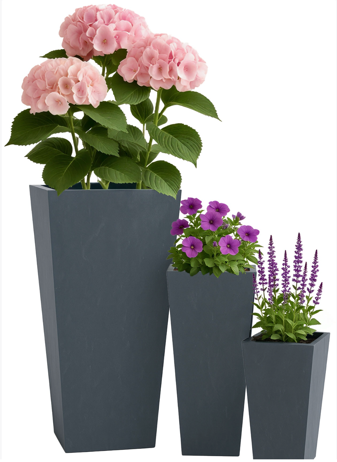3er Set Pflanzkübel Anthrazit – Moderne Blumentöpfe aus Kunststoff für Garten, Terrasse, Balkon und Innenbereich – Dekorative Pflanzgefäße